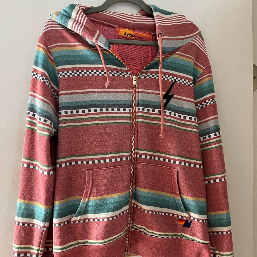 Aviator Nation Tulum Zip Hoodie with Bolt Appliqué - Size L
